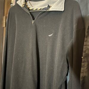 Nautica Black and Tan Striped Collar Pullover